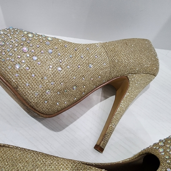 Delicacy Gold Rhinestone Platform Heels - Picture 12 of 12